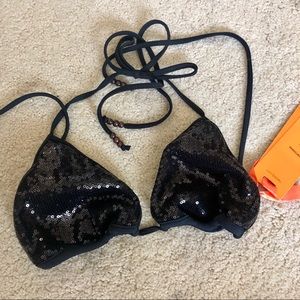 Hale Bob Black Sequin Bikini Top
